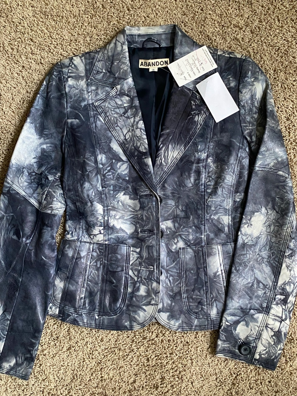 Abandon Italian Blue-Gray Tie-Dye Lamb Leather Blazer XS